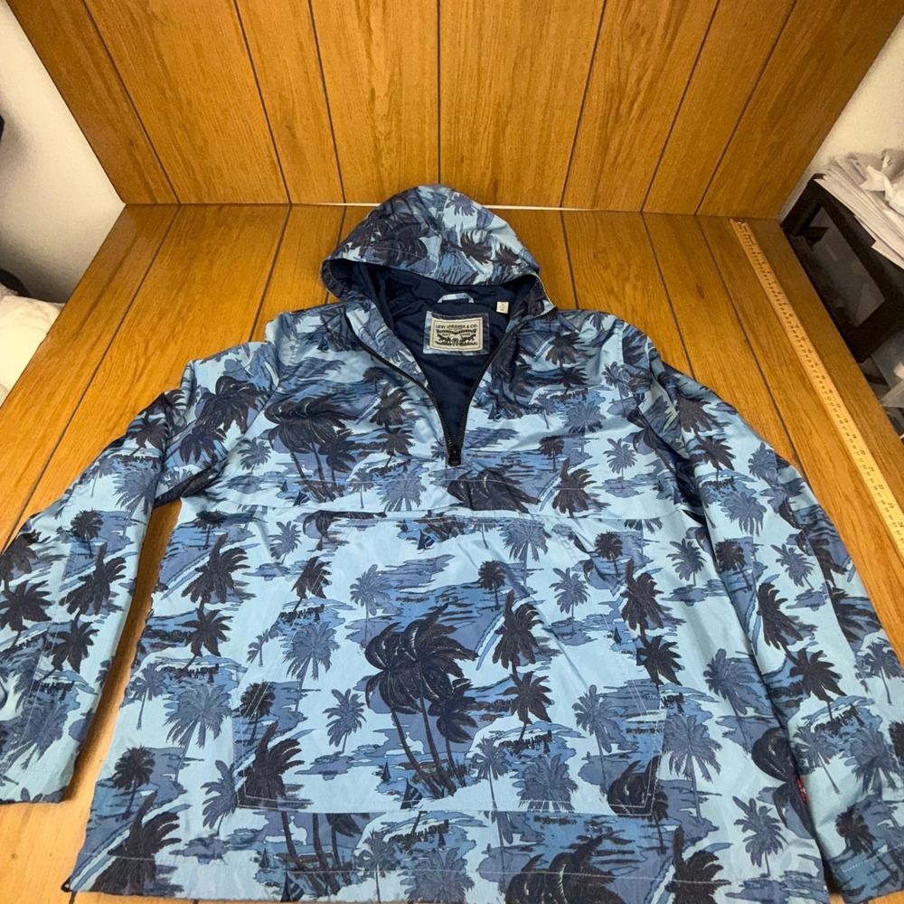 Levi's Pullover Anorak Jacket Hooded Palm Print Blue XL